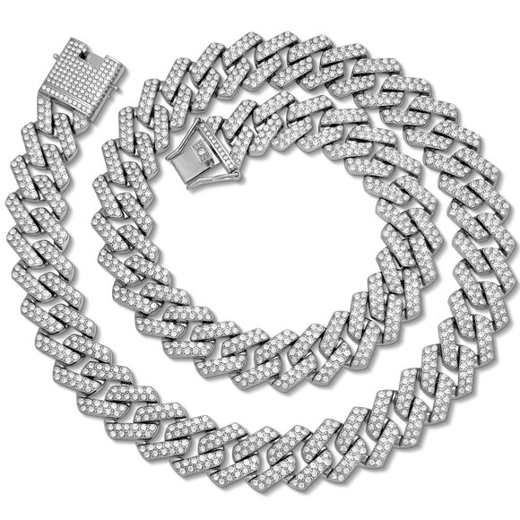 20MM Cuban Link Chain Zinc Alloy Rhinestone Necklace for Men Hip Hop